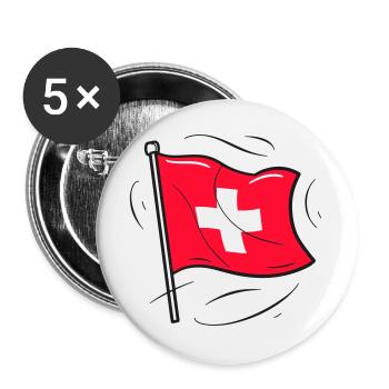 Schweizer Flagge Patriot Design - Buttons groß 56 mm (5er Pack) - Weiß - Vorne