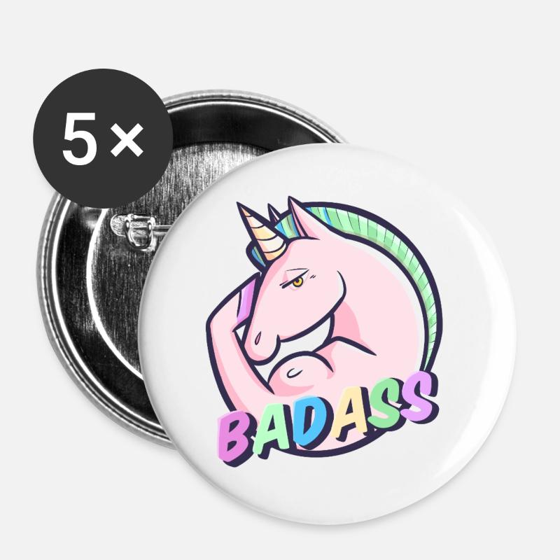 Badass Pastel Unicorn Rainbow - Buttons large 2.2''/56 mm (5-pack) - white