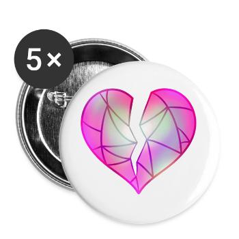 Gebrochenes Rosa Herz - Buttons groß 56 mm (5er Pack) - Weiß - Vorne
