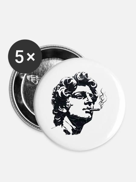 Antike Statue raucht Zigarette – Dark Art - Buttons groß 56 mm (5er Pack) - Weiß