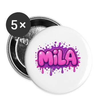Graffiti  MILA Prénom cadeau idéal imprimable sur  - Lot de 5 grands badges (56 mm) - blanc - Devant