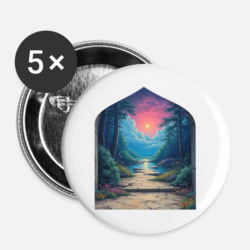 Sunset Portal in Forest Landscape - Buttons large 2.2''/56 mm (5-pack) - white