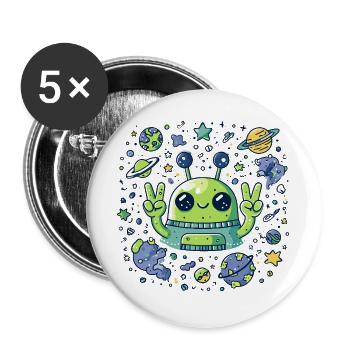 Signe de paix extraterrestre galactique - Lot de 5 grands badges (56 mm) - blanc - Devant
