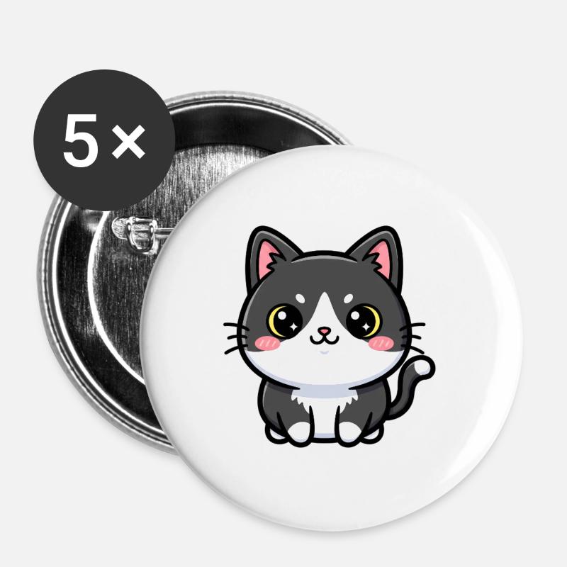 Chibi-Katzen-Anhänger - Buttons groß 56 mm (5er Pack) - Weiß