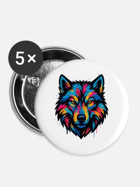 Neonwolf Kopf Kunst - Buttons groß 56 mm (5er Pack) - Weiß