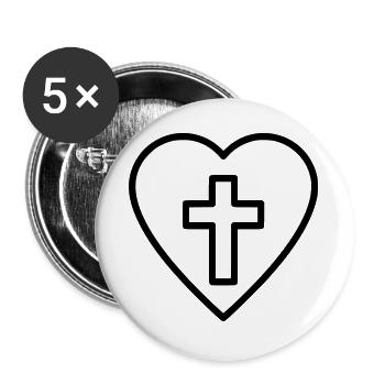 Herz mit Kreuz Liebe Glaube Vektor - Buttons groß 56 mm (5er Pack) - Weiß - Vorne