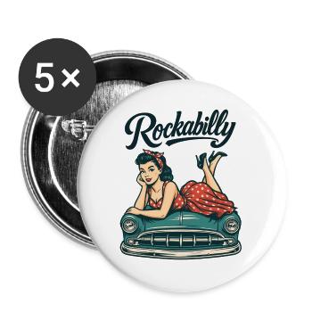 Cadeau rétro pin-up de voiture vintage rockabilly - Lot de 5 grands badges (56 mm) - blanc - Devant