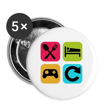 Essen, schlaf, Spiel wiederholen, lustiges Zitat, Gamer - Buttons groß 56 mm (5er Pack) - Weiß - Vorne