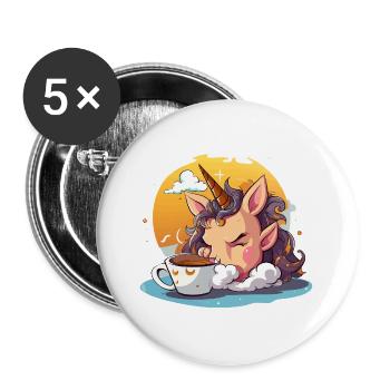 Kaffee-Unicorn im Morgenlicht - Buttons groß 56 mm (5er Pack) - Weiß - Vorne