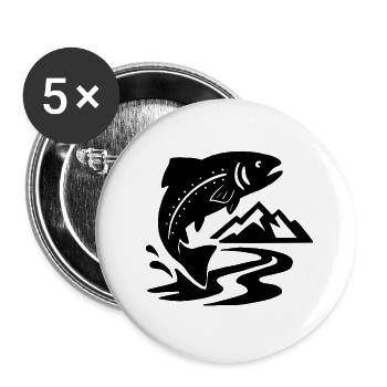 Bergflussangeln – Springende Fische - Buttons groß 56 mm (5er Pack) - Weiß - Vorne