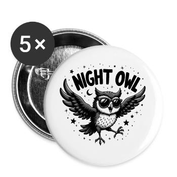 Night Owl Eule mit Sonnenbrille - Buttons groß 56 mm (5er Pack) - Weiß - Vorne