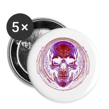 Purpurroter Schädel Mandala - Buttons groß 56 mm (5er Pack) - Weiß - Vorne