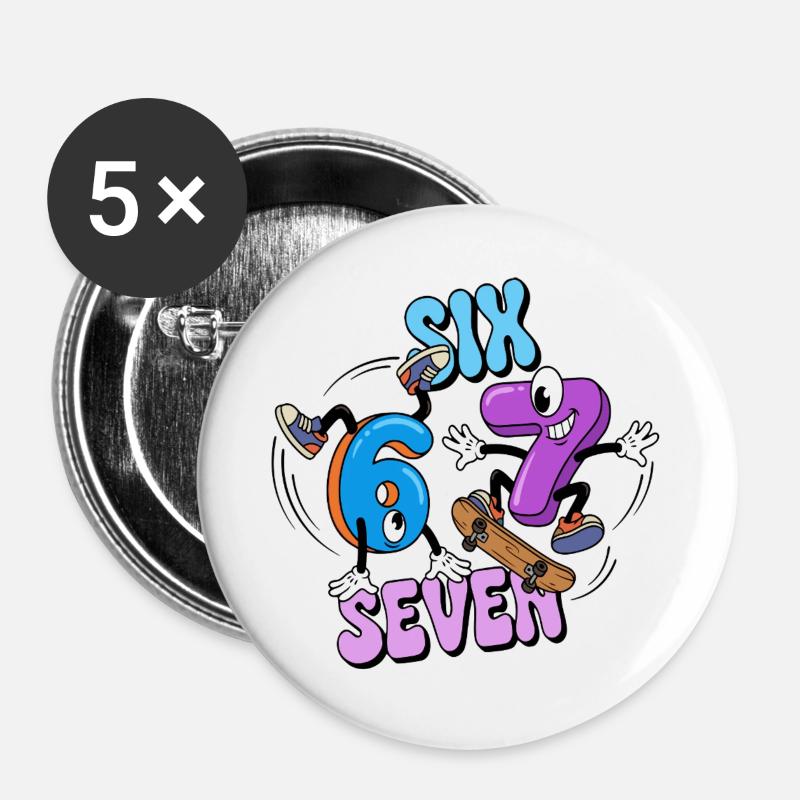 Six Seven Viral 67 Kids Meme - Buttons large 2.2''/56 mm (5-pack) - white