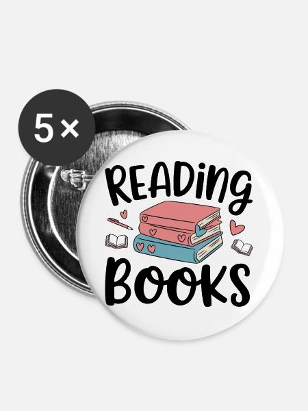 Bücher lesen - Buttons groß 56 mm (5er Pack) - Weiß