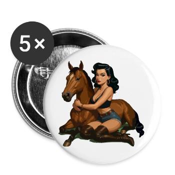 Pin-up-Reiter mit Pferd - Buttons groß 56 mm (5er Pack) - Weiß - Vorne