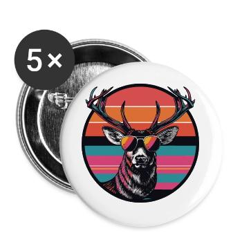 Hirsch mit Sonnenbrille - Buttons groß 56 mm (5er Pack) - Weiß - Vorne