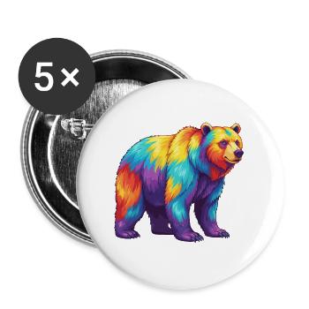 Bunte Bärenregenbogen-Pop-Art-Aquarell - Buttons groß 56 mm (5er Pack) - Weiß - Vorne