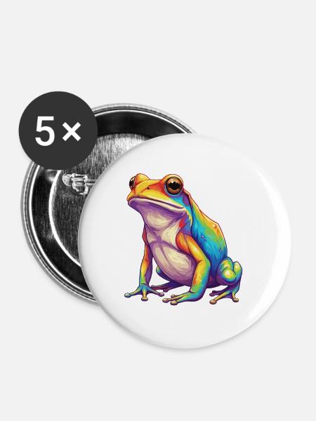 Bunte Froschregenbogen-Pop-Art-Aquarell - Buttons groß 56 mm (5er Pack) - Weiß