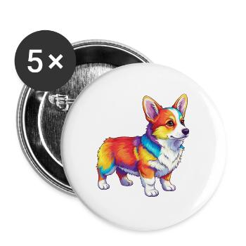 Buntes Corgi-Hund-Regenbogen-Pop-Art-Aquarell - Buttons groß 56 mm (5er Pack) - Weiß - Vorne