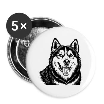Sibirischer Husky - Buttons groß 56 mm (5er Pack) - Weiß - Vorne