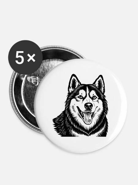 Sibirischer Husky - Buttons groß 56 mm (5er Pack) - Weiß