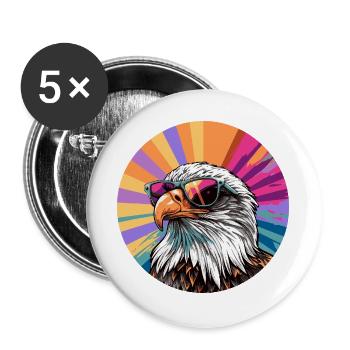 Aigle avec des lunettes de soleil - Lot de 5 grands badges (56 mm) - blanc - Devant
