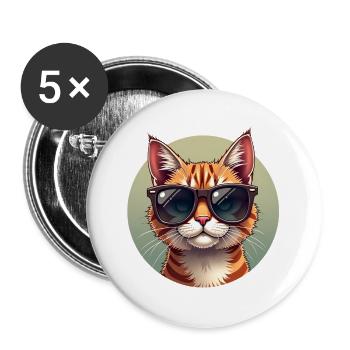 Cool cat with sunglasses cat portrait - Buttons large 2.2''/56 mm (5-pack) - white - Front