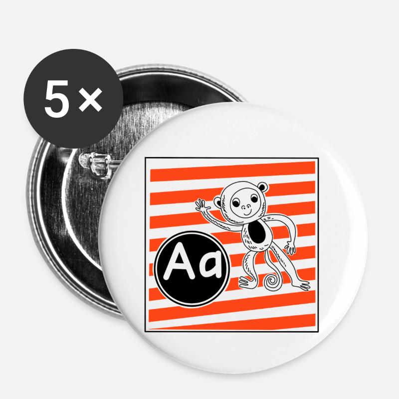A for Monkey Learning Letters in Primary School - Buttons large 2.2''/56 mm (5-pack) - white