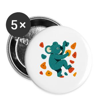 Cadeau d’escalade de coala koala de bloc - Lot de 5 grands badges (56 mm) - blanc - Devant