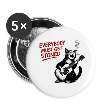 Katzenrock Stoned Guitar Cat - Buttons groß 56 mm (5er Pack) - Weiß - Vorne