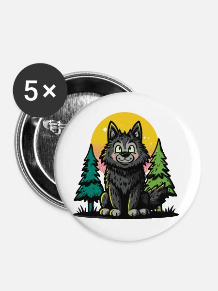 Waldwolf im Sonnenkreis - Buttons groß 56 mm (5er Pack) - Weiß
