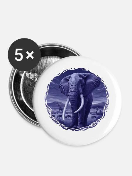 Nächtlicher Elefant in der Savanne - Buttons groß 56 mm (5er Pack) - Weiß