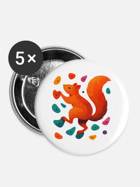 Bouldern Eichhörnchen Klettern Motivation Geschenk - Buttons groß 56 mm (5er Pack) - Weiß