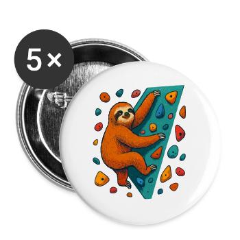 Bouldern Faultier Klettern Boulderkletterer - Buttons groß 56 mm (5er Pack) - Weiß - Vorne