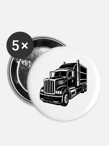 Sattelzug-Lastwagen - Buttons groß 56 mm (5er Pack) - Weiß