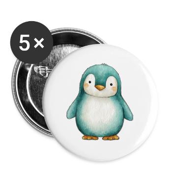 Frosted Penguin – Winterkinderillustration - Buttons groß 56 mm (5er Pack) - Weiß - Vorne