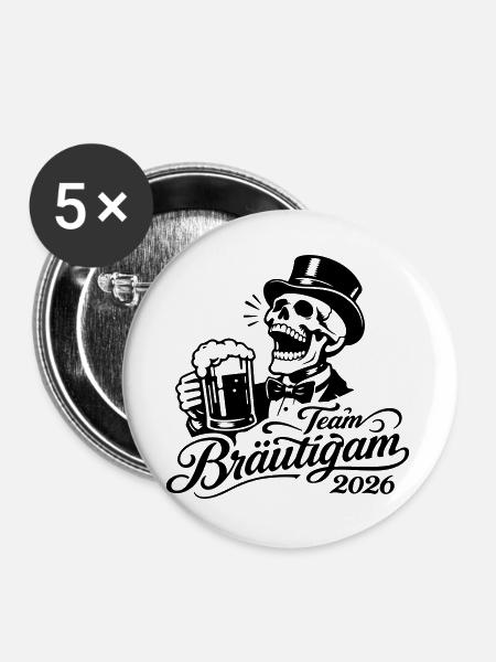 Team Bräutigam 2026 - Buttons groß 56 mm (5er Pack) - Weiß