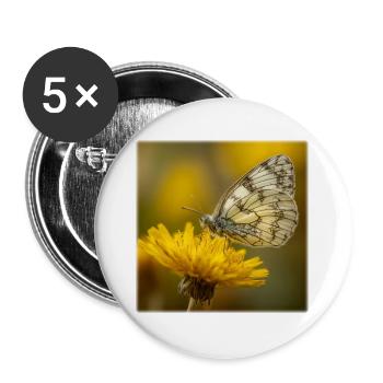 Papillon blanc sur fleur jaune - Lot de 5 grands badges (56 mm) - blanc - Devant