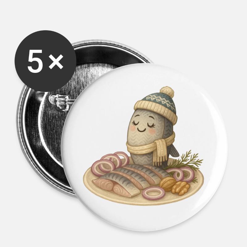 Stolzer Hering - Buttons groß 56 mm (5er Pack) - Weiß