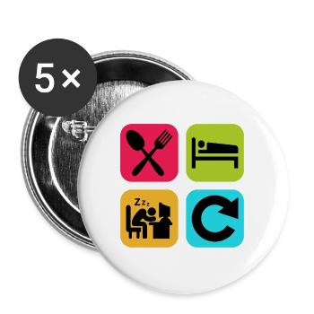 Mange, Dors, travaille, répète une citation drôle, travail - Lot de 5 grands badges (56 mm) - blanc - Devant
