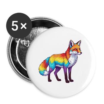 Buntes Fuchs-Regenbogen-Pop-Art-Aquarell - Buttons groß 56 mm (5er Pack) - Weiß - Vorne