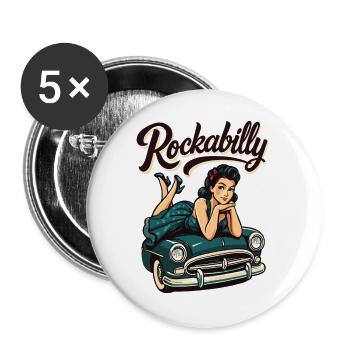 Cadeau de fille pin-up pour voitures vintage rockabilly - Lot de 5 grands badges (56 mm) - blanc - Devant