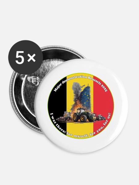 Bauernproteste in Brüssel 2025 - Buttons groß 56 mm (5er Pack) - Weiß