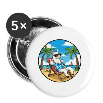 Coole Llama Beach Urlaubs-Sommer-Vibes - Buttons groß 56 mm (5er Pack) - Weiß - Vorne