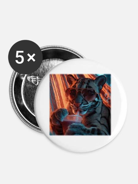 Chilliger Nebelparder Neon Hängematte Design - Buttons groß 56 mm (5er Pack) - Weiß