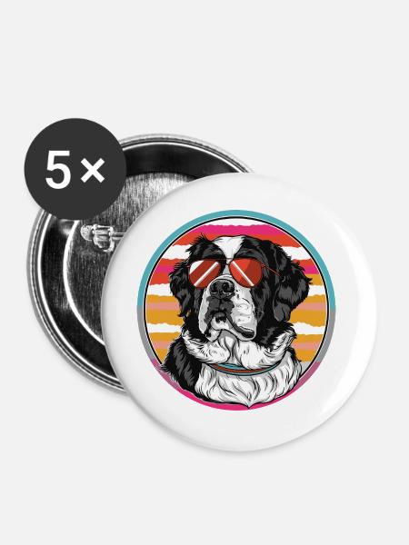 Sonnenhund im Retro-Sommer - Buttons groß 56 mm (5er Pack) - Weiß