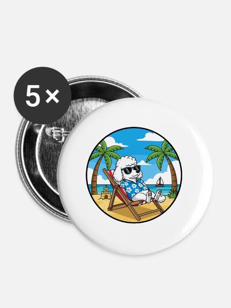 Coole Pudel-Strandurlaubs-Sommerstimmung - Buttons groß 56 mm (5er Pack) - Weiß