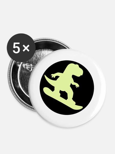 Kinder Snowboard Dinosaurier - Buttons groß 56 mm (5er Pack) - Weiß