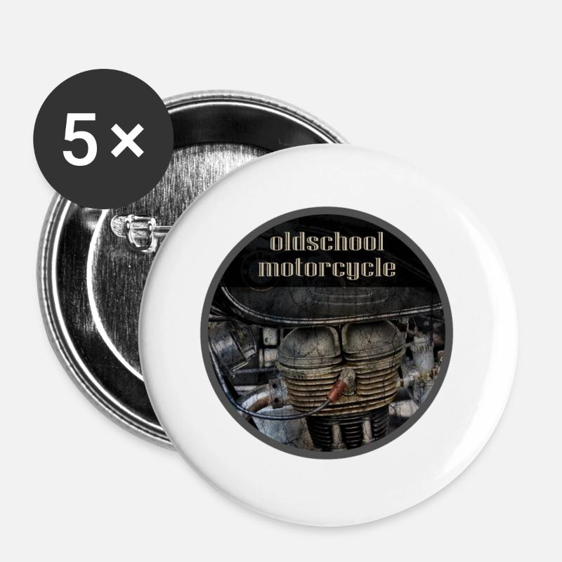 Oldschool Motorcycle - Buttons large 2.2''/56 mm (5-pack) - white
