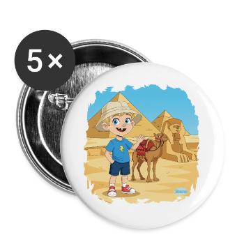 Bouno in Ägypten - Abenteuer bei den Pyramiden - Buttons groß 56 mm (5er Pack) - Weiß - Vorne